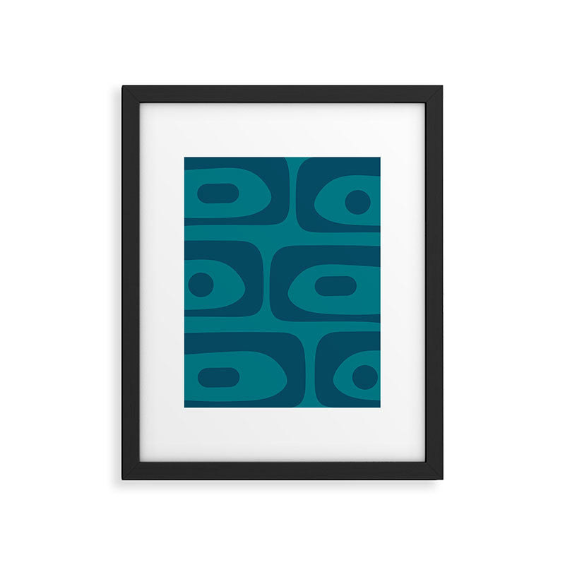 Mid Century Modern Piquet Abstract Pattern in Teal and Blue Framed Art Print Gallery Image 6