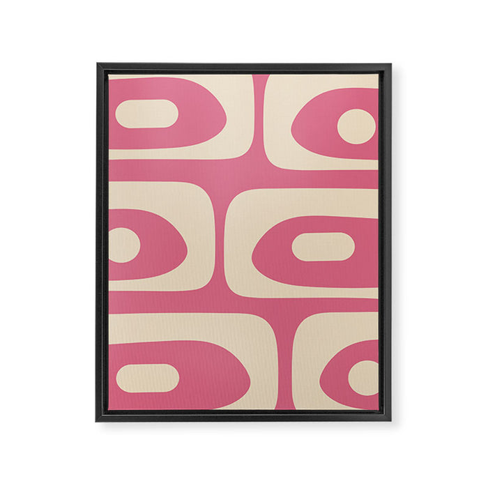 Mid Century Modern Piquet Abstract Pattern in Thulian Pink and Cream Framed Canvas Print Gallery Image 1