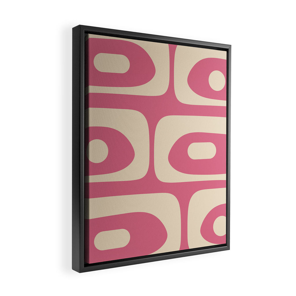 Mid Century Modern Piquet Abstract Pattern in Thulian Pink and Cream Framed Canvas Print Gallery Image 2