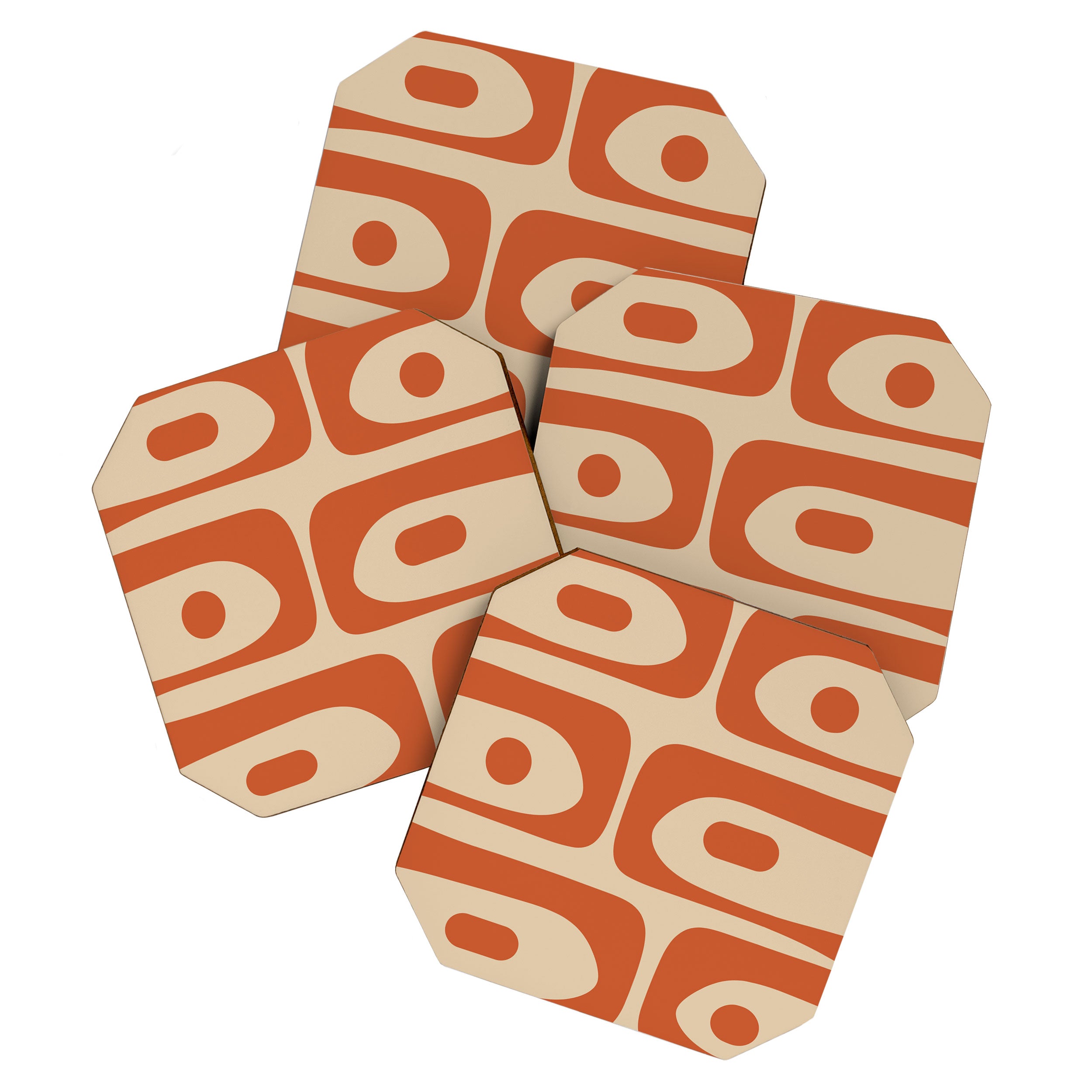 Mid Century Modern Piquet Abstract Pattern Mid Mod Burnt Orange and Beige  Coaster Gallery Image 1