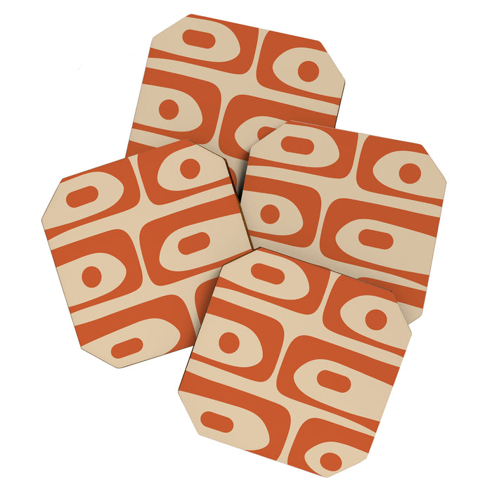 Mid Century Modern Piquet Abstract Pattern Mid Mod Burnt Orange and Beige  Coaster Gallery Image 1