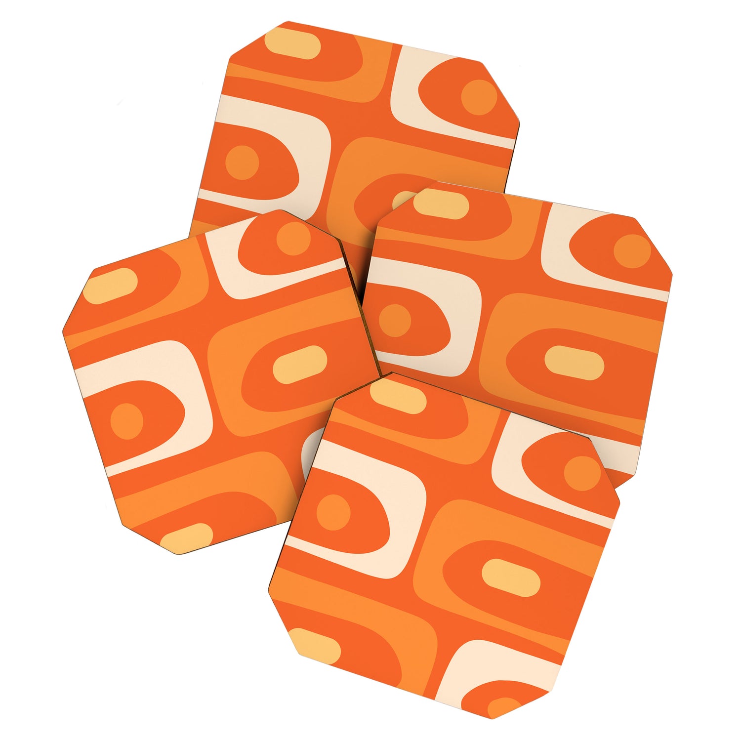 Mid Century Modern Piquet Abstract Pattern Orange Yellow Tangerine Cream Coaster Gallery Image 1
