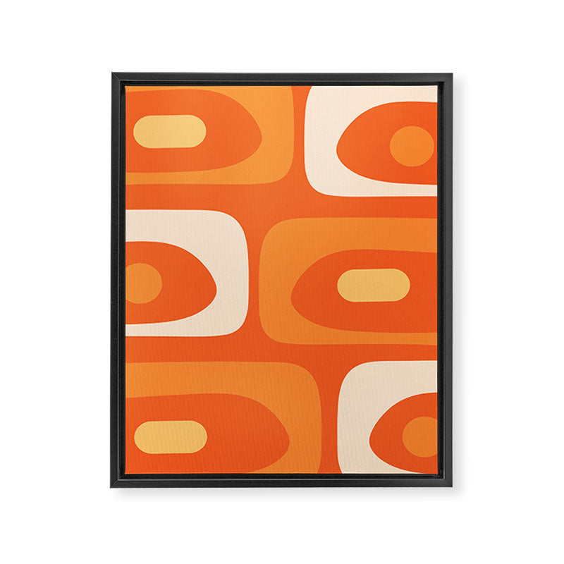 Mid Century Modern Piquet Abstract Pattern Orange Yellow Tangerine Cream Framed Canvas Print Gallery Image 8