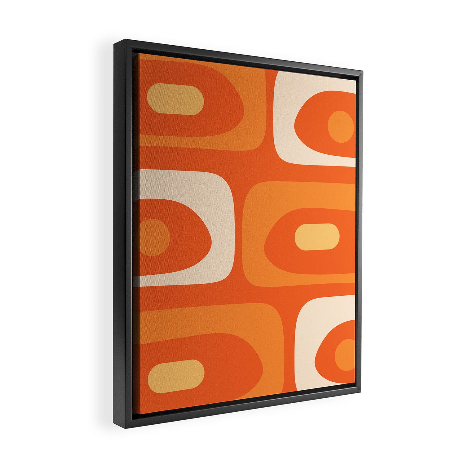 Mid Century Modern Piquet Abstract Pattern Orange Yellow Tangerine Cream Framed Canvas Print Gallery Image 2