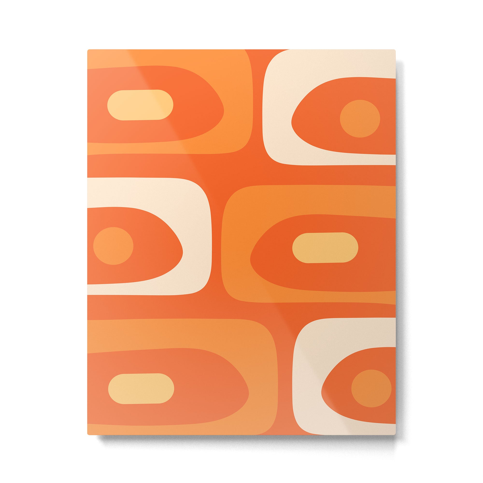 Mid Century Modern Piquet Abstract Pattern Orange Yellow Tangerine Cream Metal Print Gallery Image 6