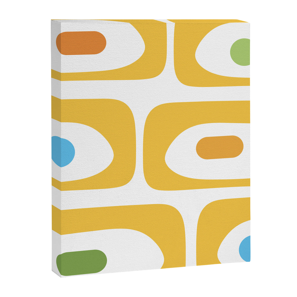 Mid Century Modern Piquet Abstract Pattern Retro Yellow Blue Green White Canvas Print Gallery Image 8