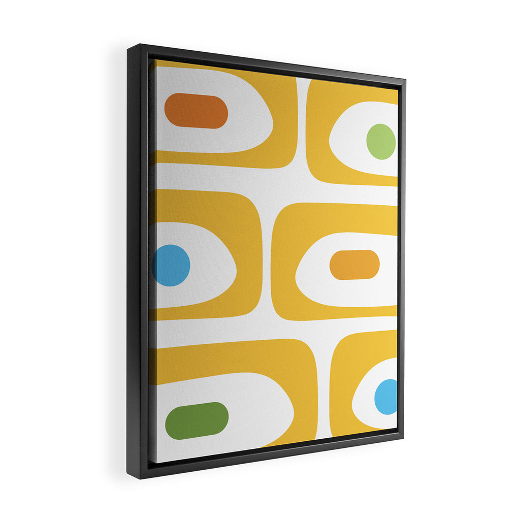 Mid Century Modern Piquet Abstract Pattern Retro Yellow Blue Green White Framed Canvas Print Gallery Image 2