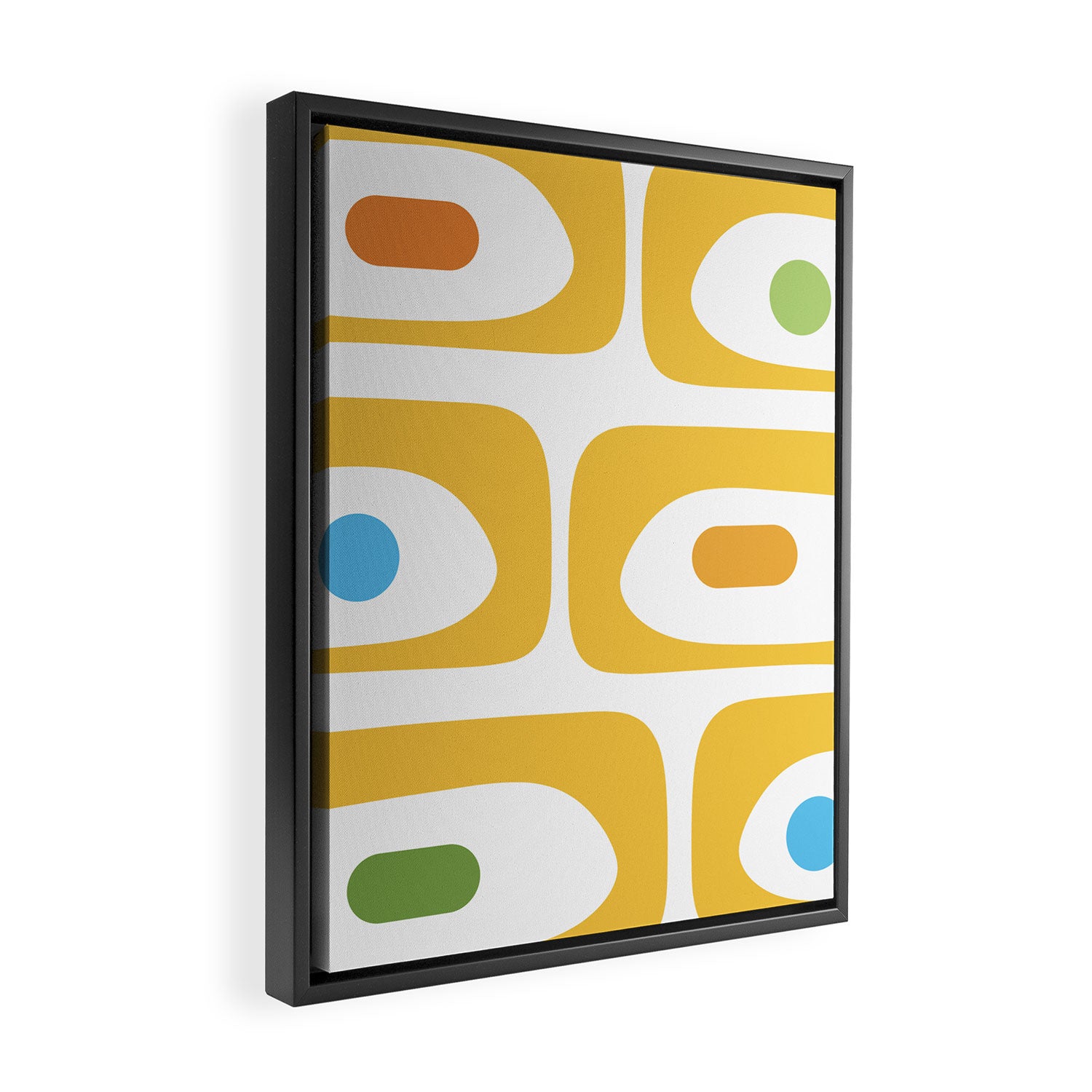 Mid Century Modern Piquet Abstract Pattern Retro Yellow Blue Green White Framed Canvas Print Gallery Image 2