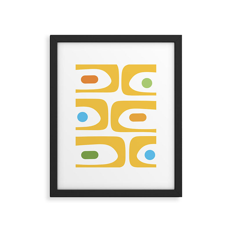 Mid Century Modern Piquet Abstract Pattern Retro Yellow Blue Green White Framed Art Print Gallery Image 6