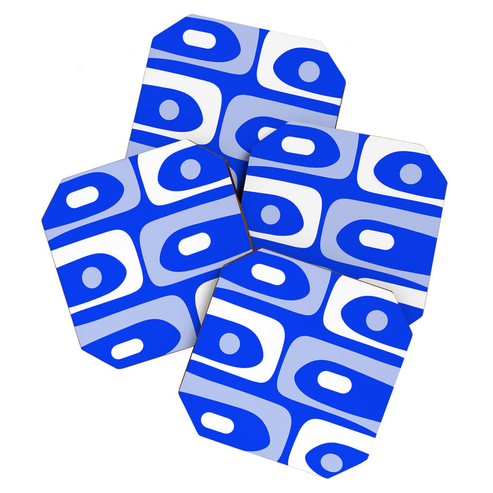 Mid Century Modern Piquet Abstract Pattern Royal Blue Coaster Gallery Image 1