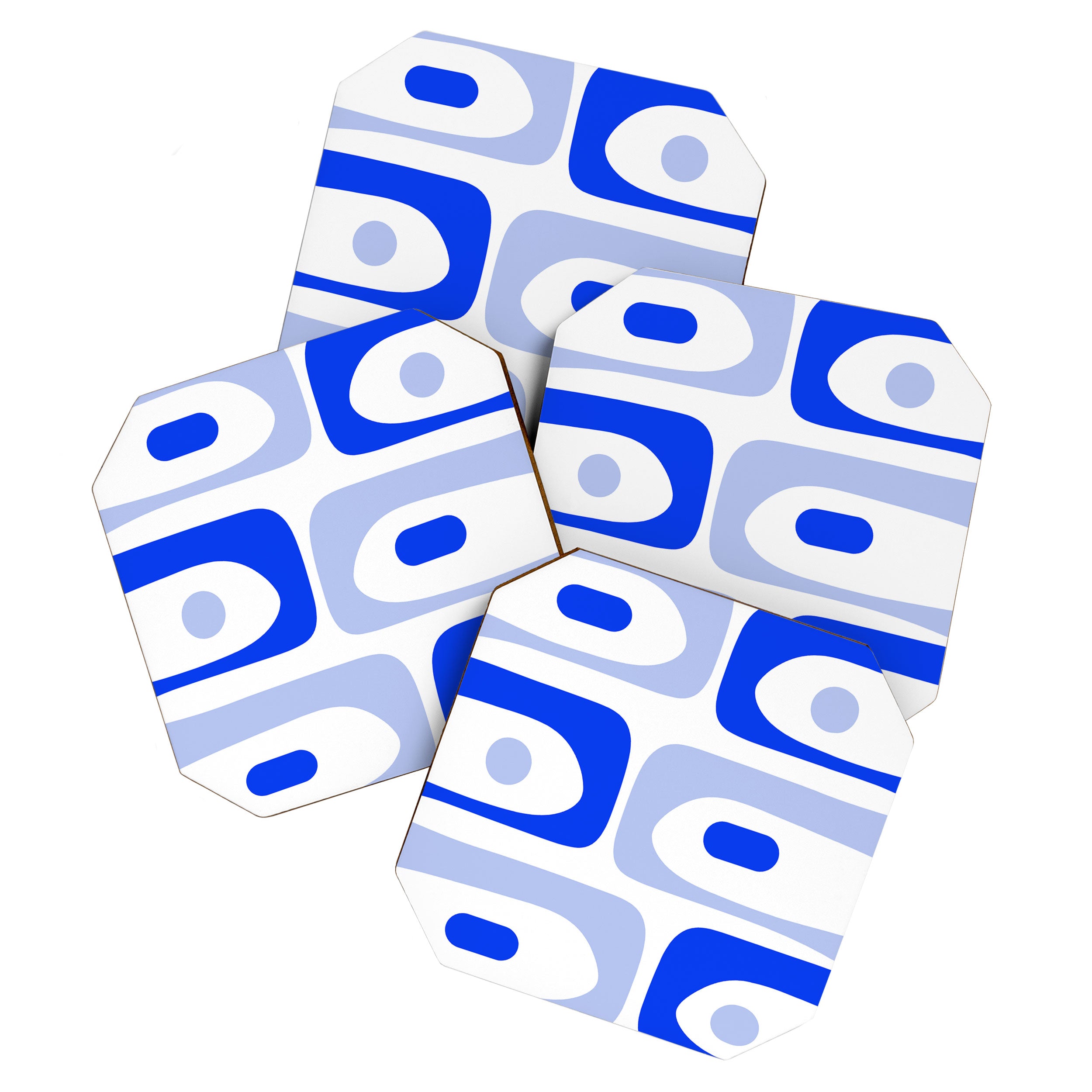 Mid Century Modern Piquet Abstract Pattern Royal Blue Light Blue White Coaster Gallery Image 1