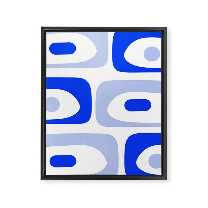 Mid Century Modern Piquet Abstract Pattern Royal Blue Light Blue White Framed Canvas Print Gallery Image 8