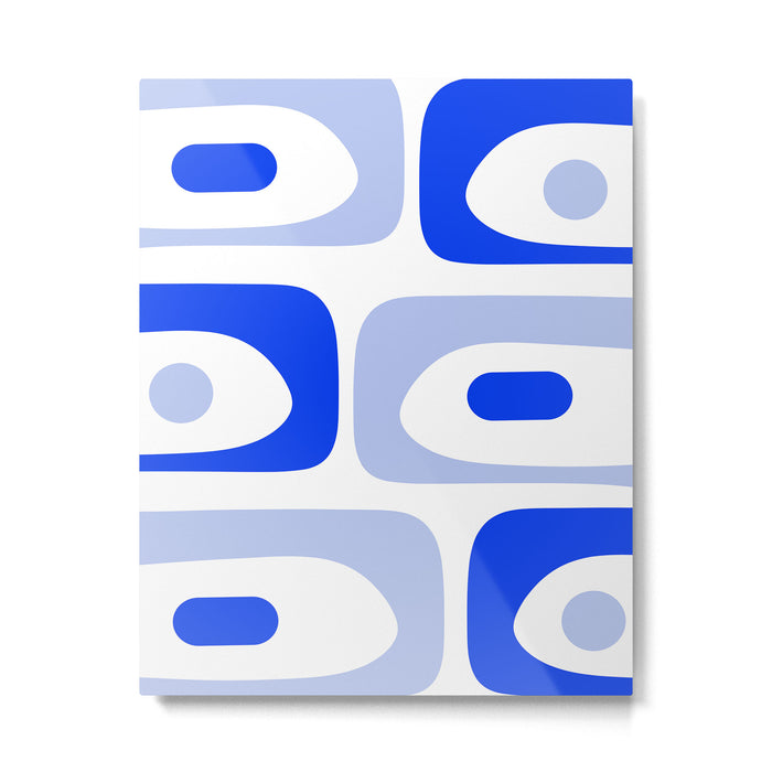 Mid Century Modern Piquet Abstract Pattern Royal Blue Light Blue White Metal Print Gallery Image 1