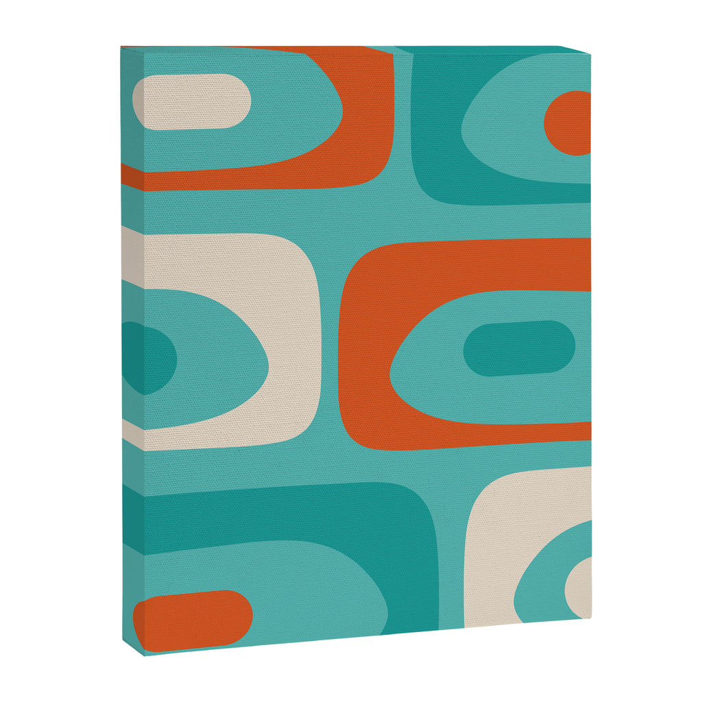 Mid Century Modern Piquet Abstract Pattern Teal Orange Cream Canvas Print Gallery Image 8
