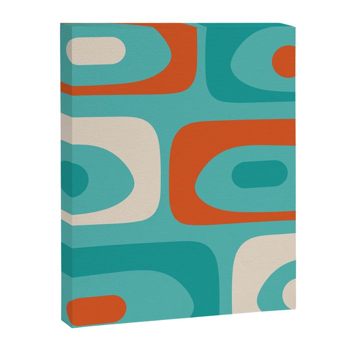 Mid Century Modern Piquet Abstract Pattern Teal Orange Cream Canvas Print Gallery Image 1