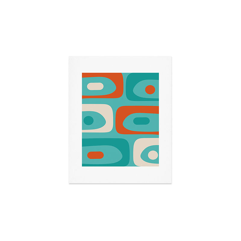 Mid Century Modern Piquet Abstract Pattern Teal Orange Cream Art Print Gallery Image 1