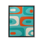 Mid Century Modern Piquet Abstract Pattern Teal Orange Cream Framed Canvas Print Gallery Image 8