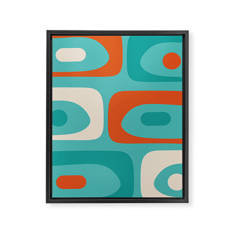 Mid Century Modern Piquet Abstract Pattern Teal Orange Cream Framed Canvas Print Gallery Image 8