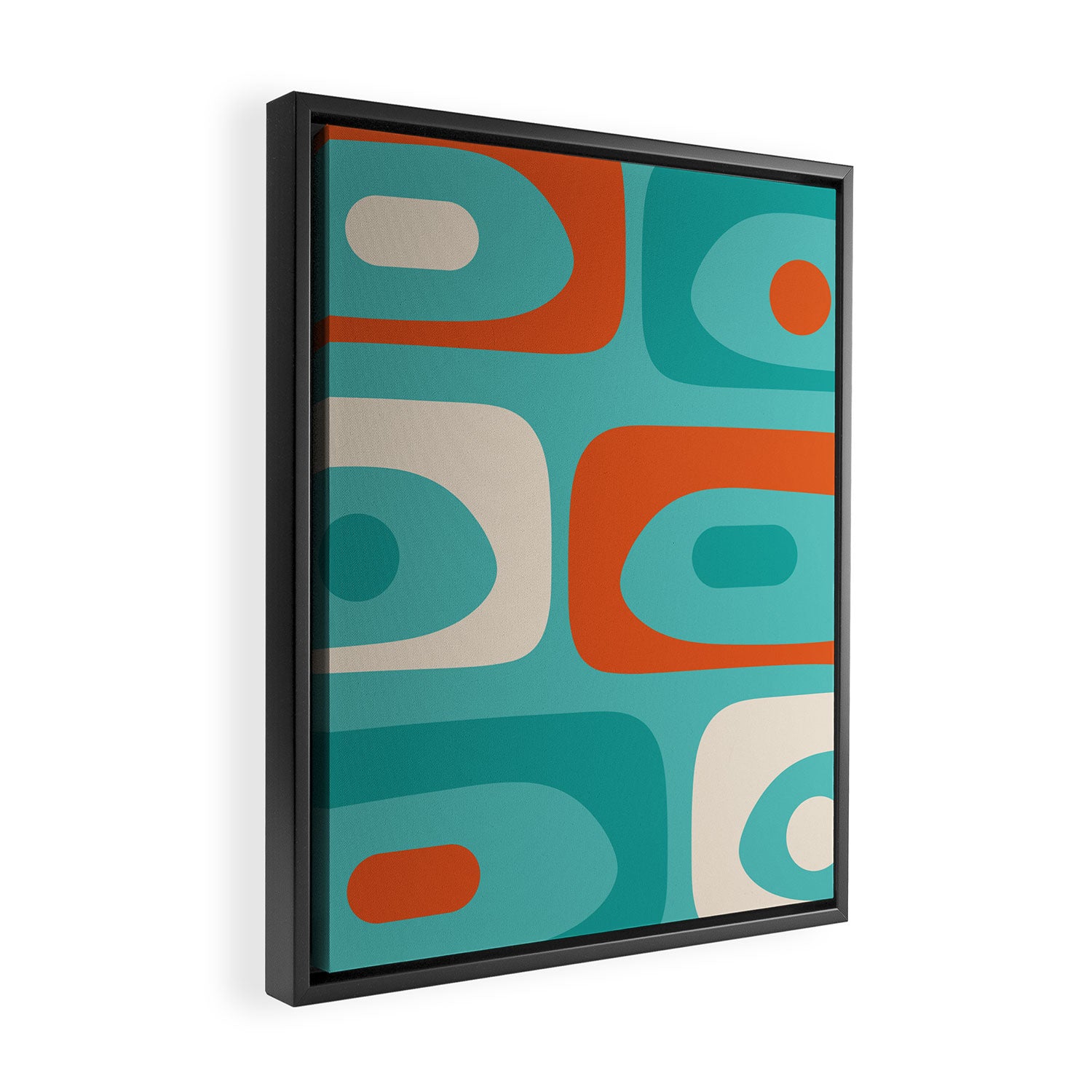 Mid Century Modern Piquet Abstract Pattern Teal Orange Cream Framed Canvas Print Gallery Image 2