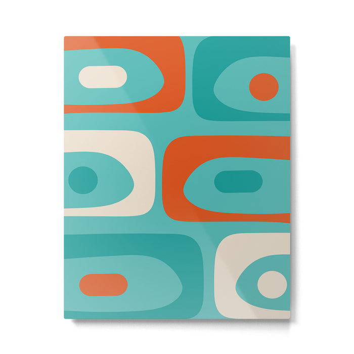 Mid Century Modern Piquet Abstract Pattern Teal Orange Cream Metal Print Gallery Image 1