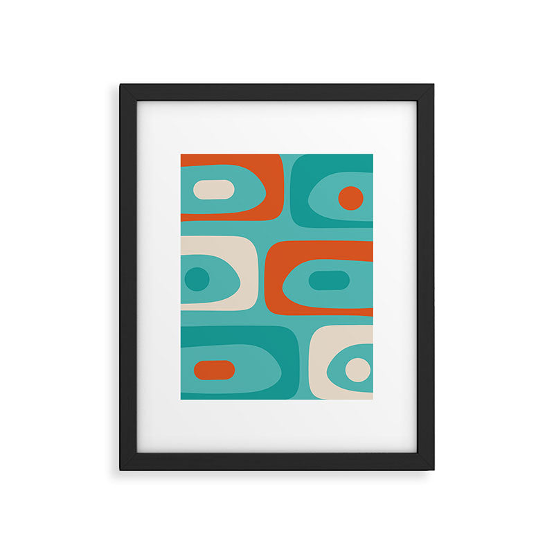 Mid Century Modern Piquet Abstract Pattern Teal Orange Cream Framed Art Print Gallery Image 6