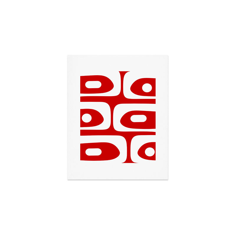 Mid Century Modern Piquet Abstract Red and White Art Print Gallery Image 1