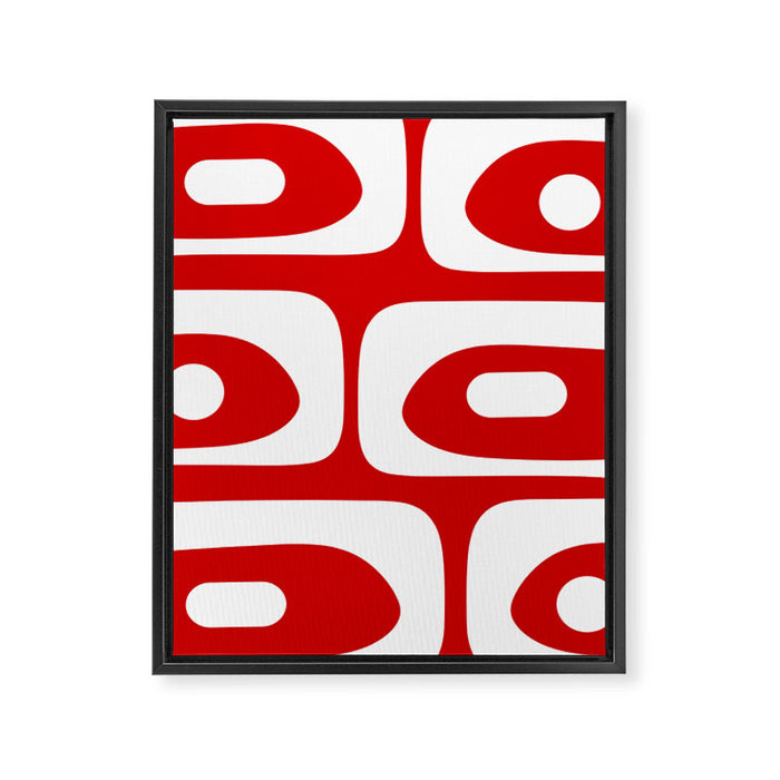 Mid Century Modern Piquet Abstract Red and White Framed Canvas Print Gallery Image 1