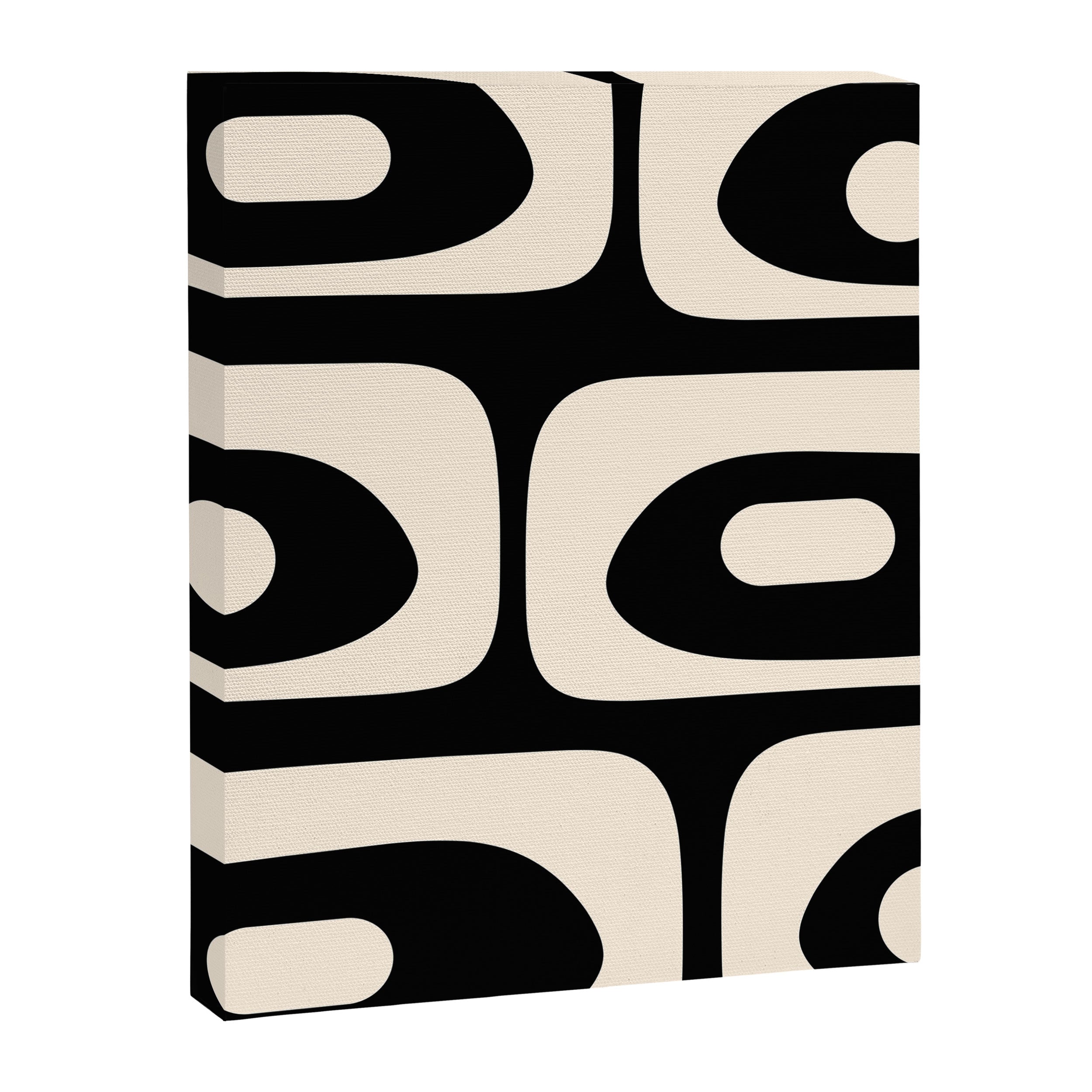 Mid Century Modern Piquet Abstract Pattern in Black and Almond Cream Canvas Print Gallery Image 8