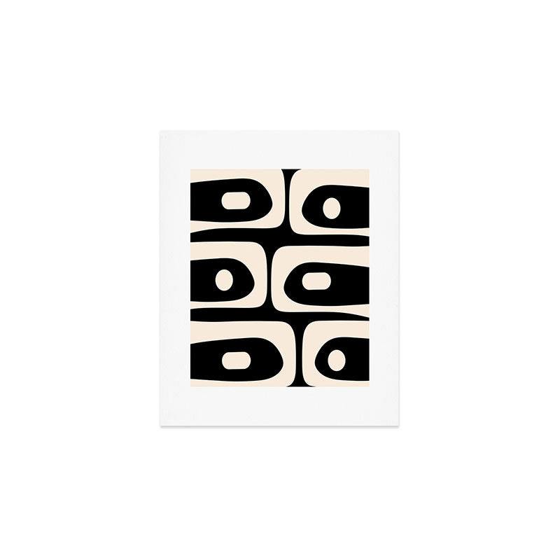 Mid Century Modern Piquet Abstract Pattern in Black and Almond Cream Art Print Gallery Image 1