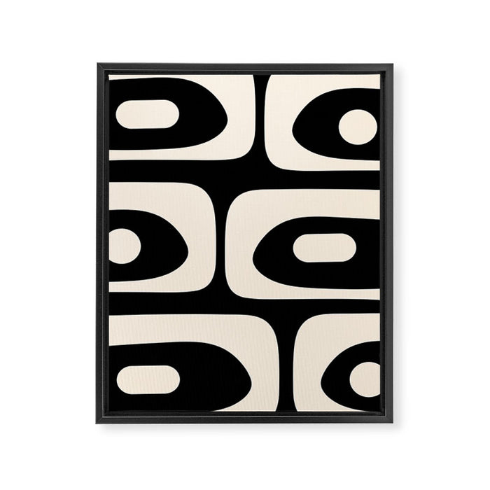 Mid Century Modern Piquet Abstract Pattern in Black and Almond Cream Framed Canvas Print Gallery Image 1