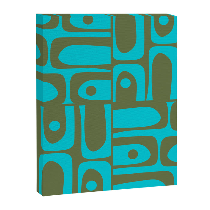 Mid Century Modern Piquet Geometric Mod Olive Green and Turquoise Multi Pattern Canvas Print Gallery Image 1