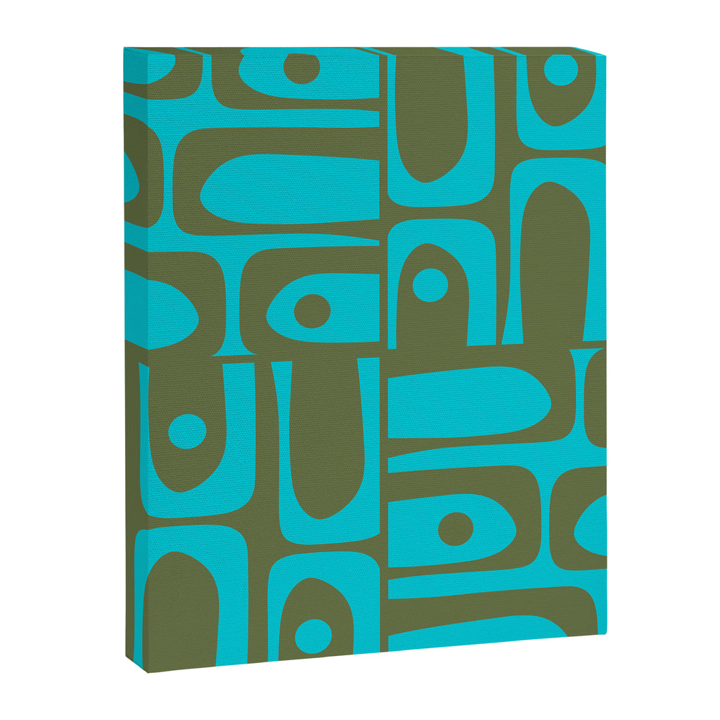 Mid Century Modern Piquet Geometric Mod Olive Green and Turquoise Multi Pattern Canvas Print Gallery Image 8