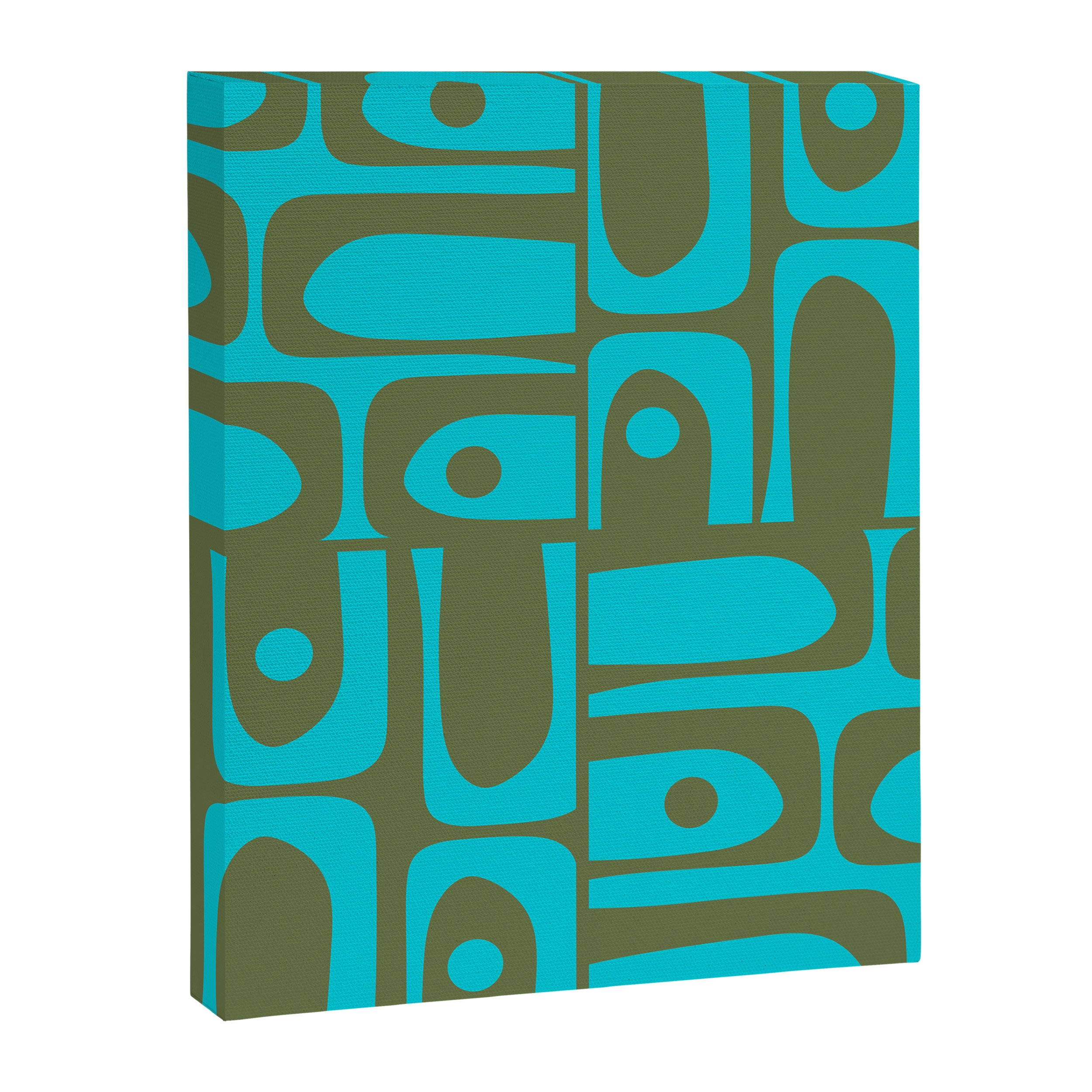 Mid Century Modern Piquet Geometric Mod Olive Green and Turquoise Multi Pattern Canvas Print Gallery Image 8