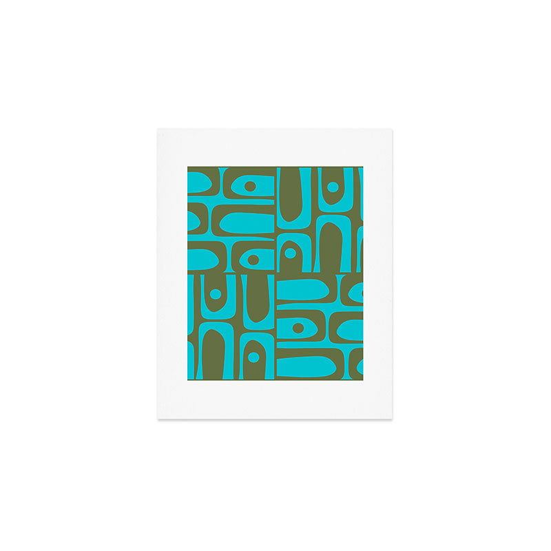 Mid Century Modern Piquet Geometric Mod Olive Green and Turquoise Multi Pattern Art Print Gallery Image 1
