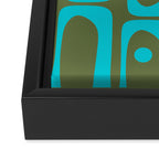 Mid Century Modern Piquet Geometric Mod Olive Green and Turquoise Multi Pattern Framed Canvas Print Gallery Image 3
