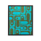 Mid Century Modern Piquet Geometric Mod Olive Green and Turquoise Multi Pattern Framed Canvas Print Gallery Image 8
