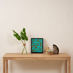 Mid Century Modern Piquet Geometric Mod Olive Green and Turquoise Multi Pattern Framed Canvas Print Gallery Image 4