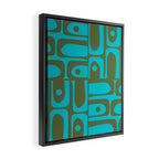 Mid Century Modern Piquet Geometric Mod Olive Green and Turquoise Multi Pattern Framed Canvas Print Gallery Image 2