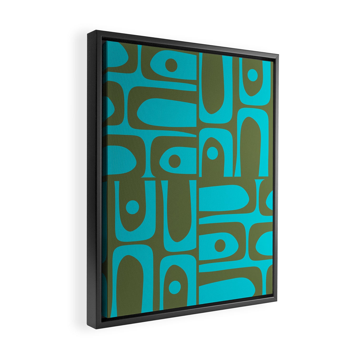 Mid Century Modern Piquet Geometric Mod Olive Green and Turquoise Multi Pattern Framed Canvas Print Gallery Image 2