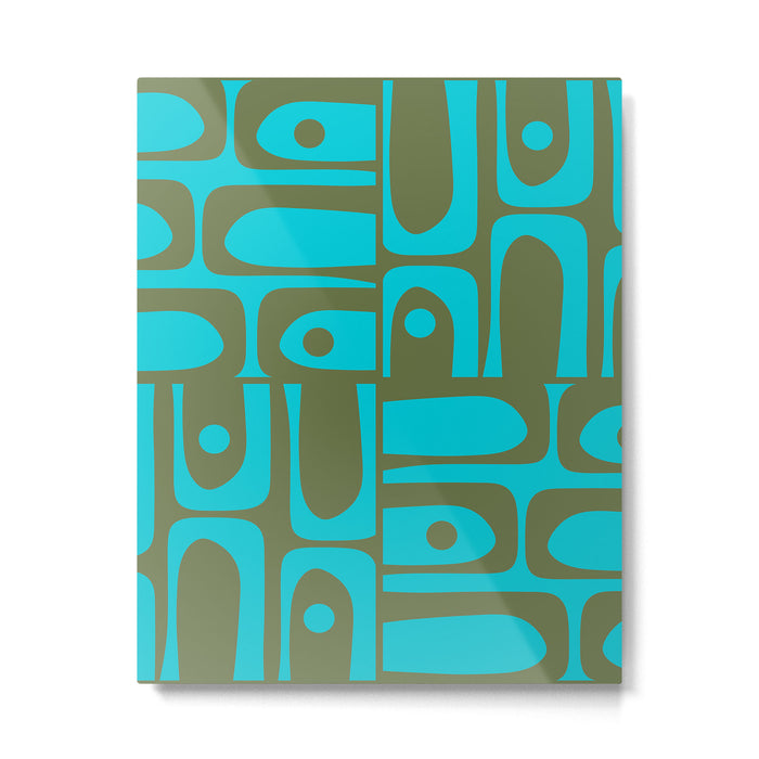 Mid Century Modern Piquet Geometric Mod Olive Green and Turquoise Multi Pattern Metal Print Gallery Image 1