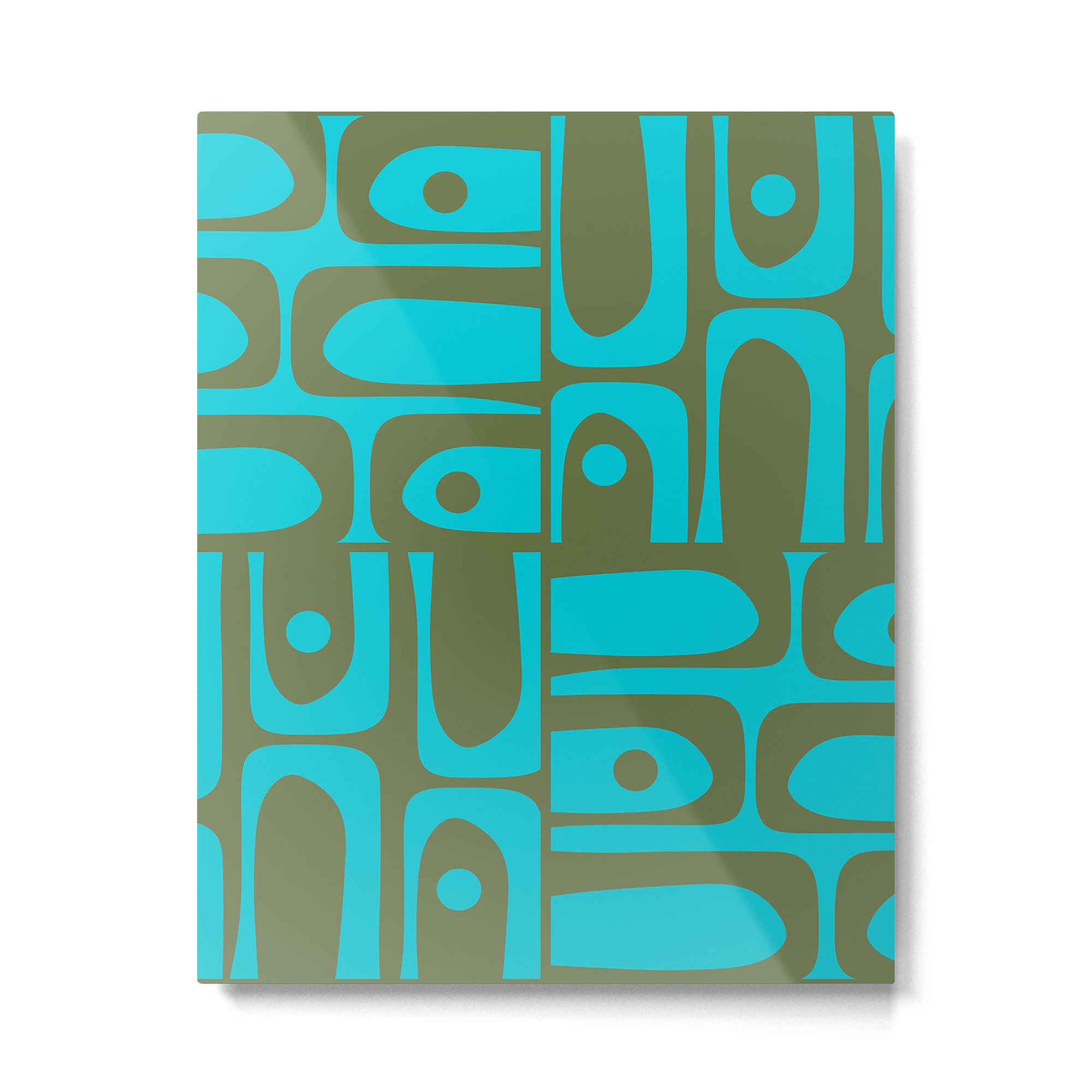 Mid Century Modern Piquet Geometric Mod Olive Green and Turquoise Multi Pattern Metal Print Gallery Image 6