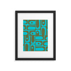 Mid Century Modern Piquet Geometric Mod Olive Green and Turquoise Multi Pattern Framed Art Print Gallery Image 6