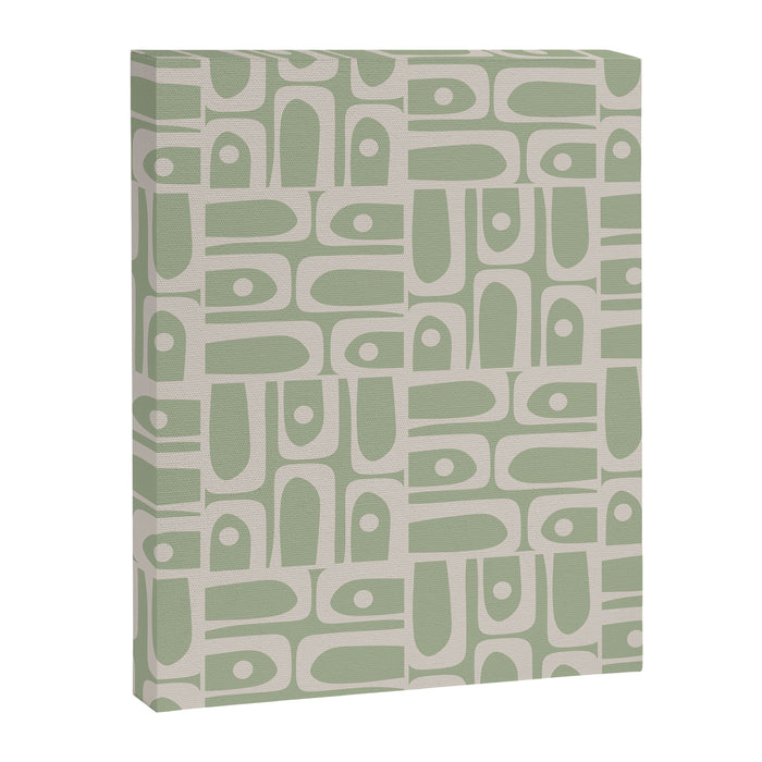 Mid Century Modern Piquet Geometric Multi Abstract Minimalist Pattern in Sage Green and Beige Canvas Print Gallery Image 1