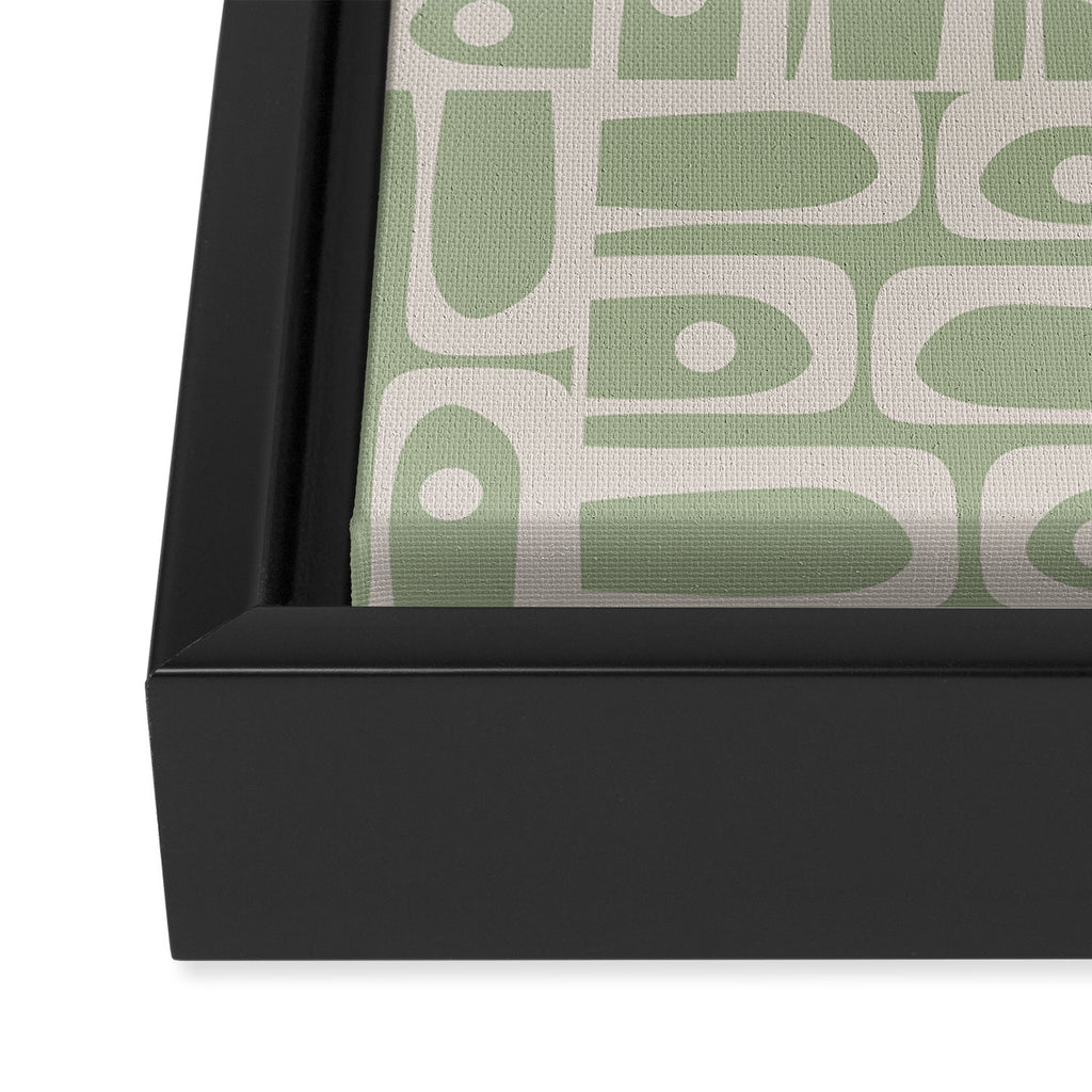 Mid Century Modern Piquet Geometric Multi Abstract Minimalist Pattern in Sage Green and Beige Framed Canvas Print Gallery Image 3