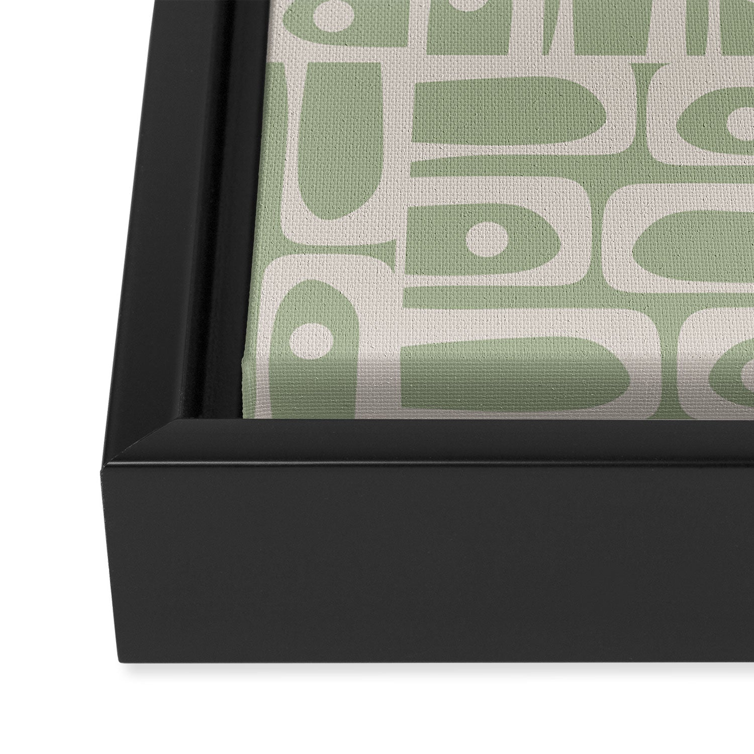 Mid Century Modern Piquet Geometric Multi Abstract Minimalist Pattern in Sage Green and Beige Framed Canvas Print Gallery Image 3