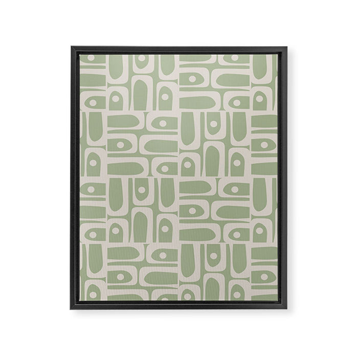 Mid Century Modern Piquet Geometric Multi Abstract Minimalist Pattern in Sage Green and Beige Framed Canvas Print Gallery Image 1