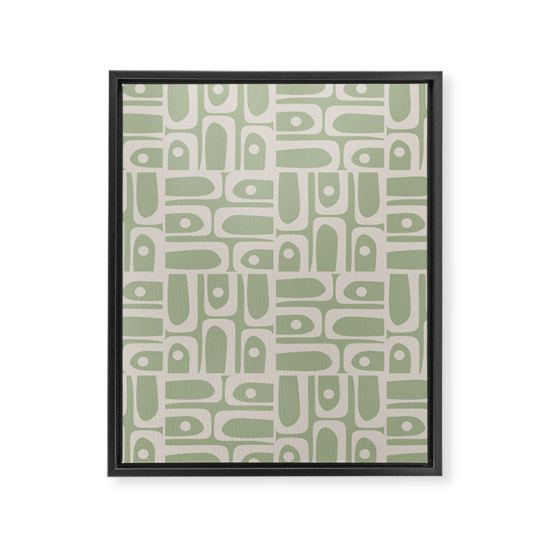 Mid Century Modern Piquet Geometric Multi Abstract Minimalist Pattern in Sage Green and Beige Framed Canvas Print Gallery Image 8