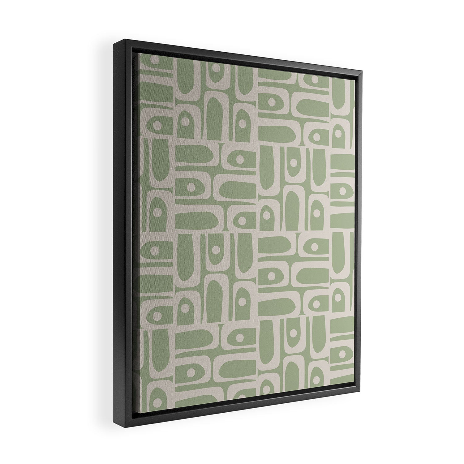 Mid Century Modern Piquet Geometric Multi Abstract Minimalist Pattern in Sage Green and Beige Framed Canvas Print Gallery Image 2