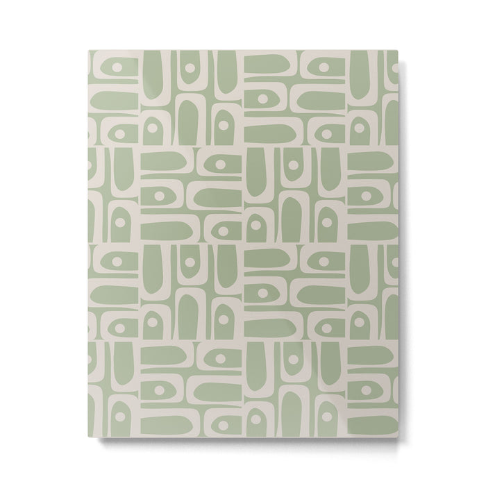 Mid Century Modern Piquet Geometric Multi Abstract Minimalist Pattern in Sage Green and Beige Metal Print Gallery Image 1