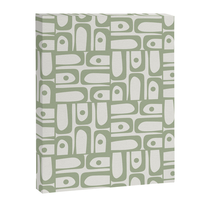 Mid Century Modern Piquet Geometric Multi Abstract Minimalist Pattern in Sage Green and Off White Canvas Print Gallery Image 1